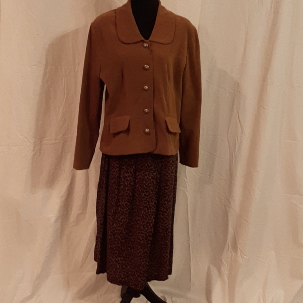 Vintage 2 pc skirt set brown & cheetah print 14